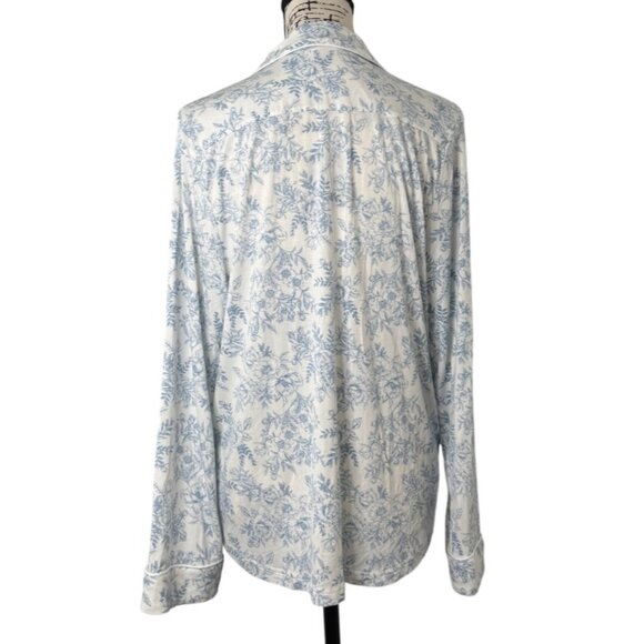 Cozy Earth Womens Pajama Top Long Sleeve Blue & White Floral Bamboo Soft Size M - Picture 3 of 7